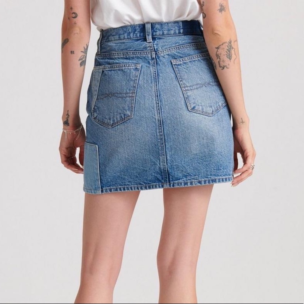 Lucky Brand Patchwork Color Block Denim Mini Skirt 26 - Picture 3 of 10